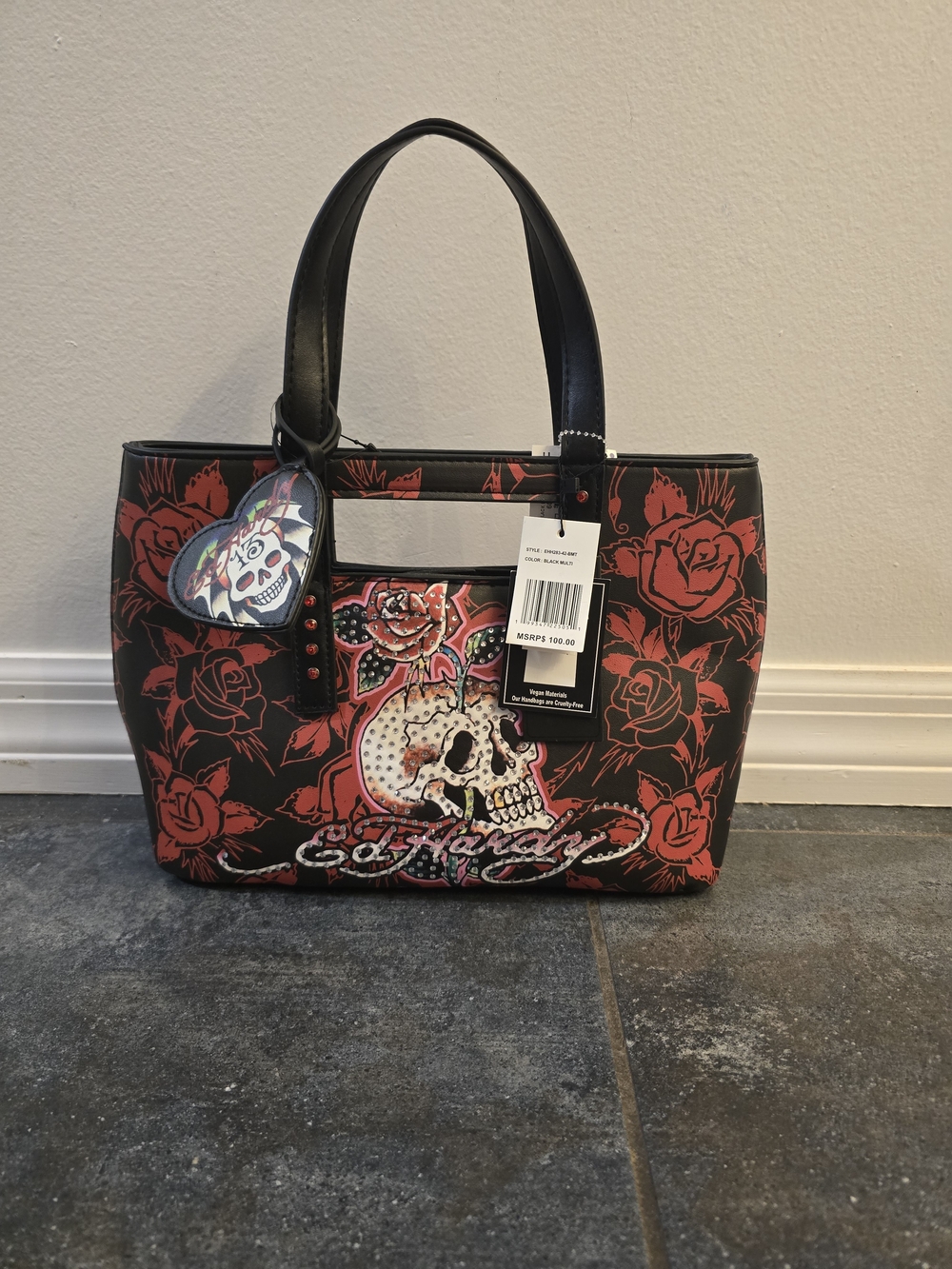 NEW Ed Hardy Black and Red Skull & Rose Tote